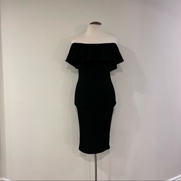 Fun and flirty black rib knit off the shoulder dress!! - Picture 4 of 7